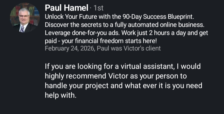 LinkedIn recommendation from Paul Hamel recommending Victor for project work